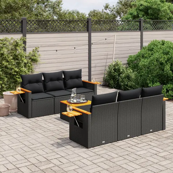 Gossi set canapele de gradina cu perne, 7 piese, negru, poliratan