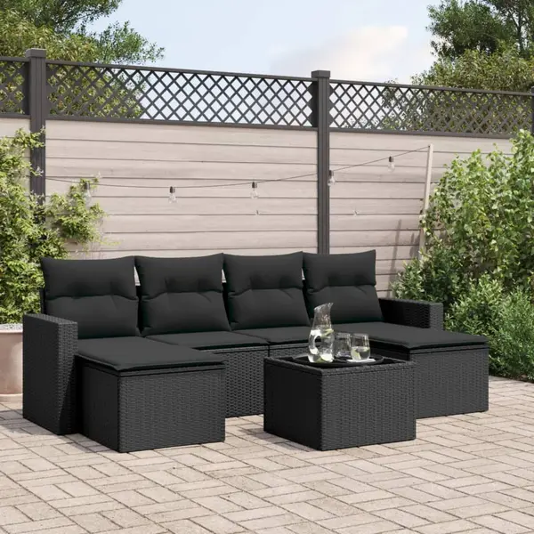 Gossi set canapele de gradina cu perne, 7 piese, negru, poliratan