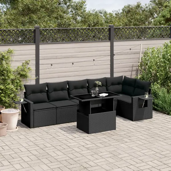 Gossi set canapele de gradina cu perne, 7 piese, negru, poliratan