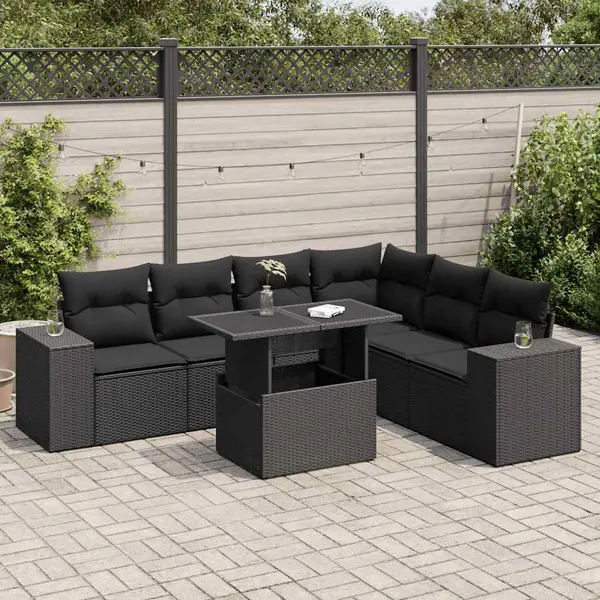 Gossi set canapele de gradina cu perne, 7 piese, negru, poliratan
