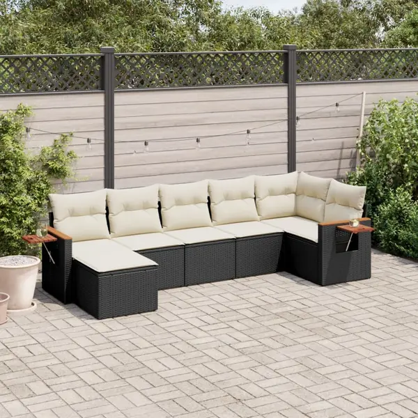 Gossi set canapele de gradina cu perne, 7 piese, negru, poliratan