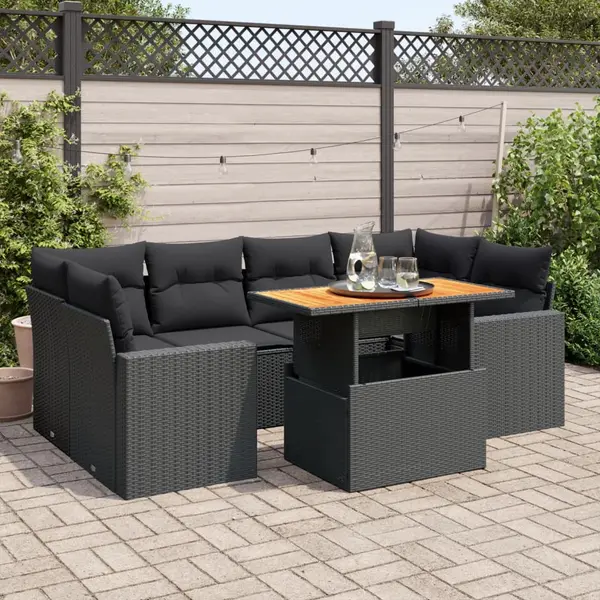 Gossi set canapele de gradina cu perne, 7 piese, negru, poliratan