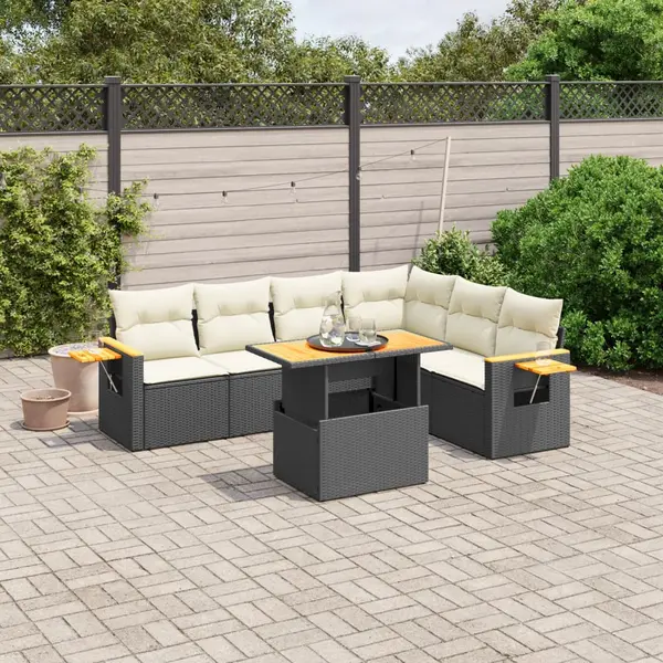 Gossi set canapele de gradina cu perne, 7 piese, negru, poliratan