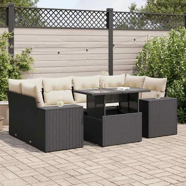 Gossi set canapele de gradina cu perne, 7 piese, negru, poliratan