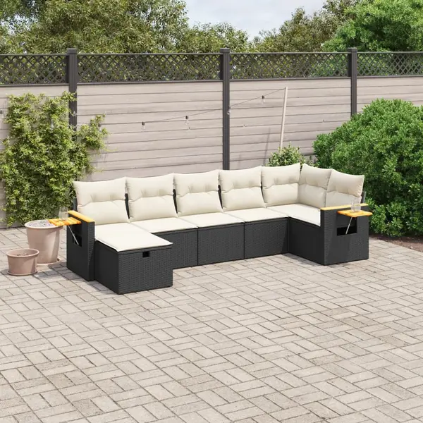 Gossi set canapele de gradina cu perne, 7 piese, negru, poliratan