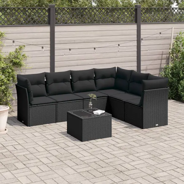 Gossi set canapele de gradina cu perne, 7 piese, negru, poliratan