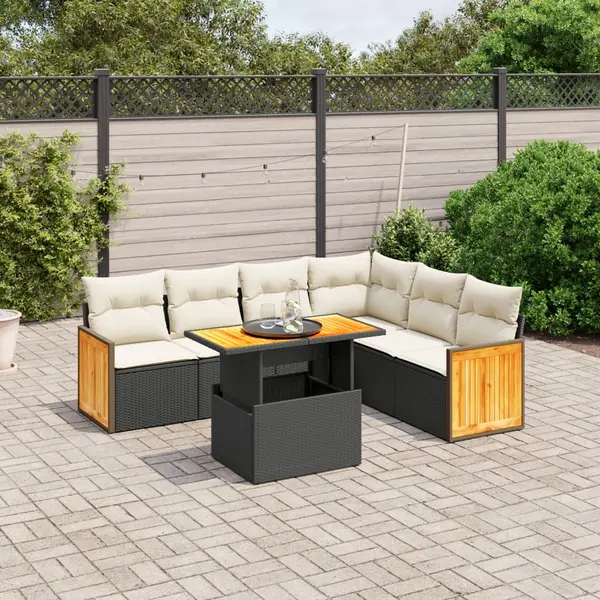Gossi set canapele de gradina cu perne, 7 piese, negru, poliratan