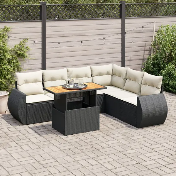 Gossi set canapele de gradina cu perne, 7 piese, negru, poliratan