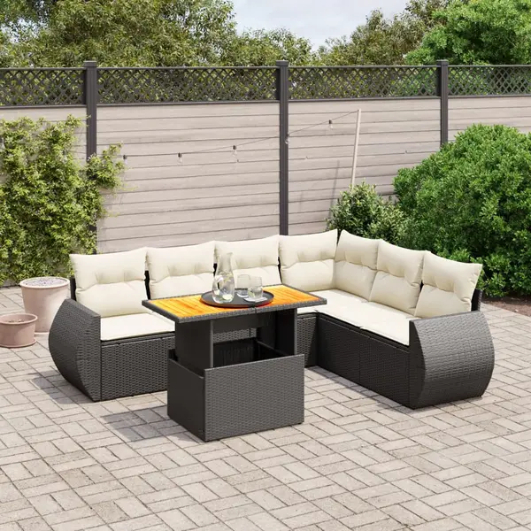 Gossi set canapele de gradina cu perne, 7 piese, negru, poliratan