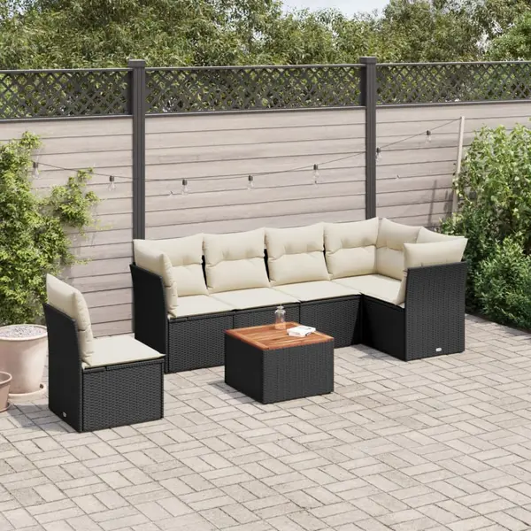 Gossi set canapele de gradina cu perne, 7 piese, negru, poliratan