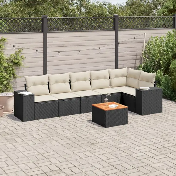Gossi set canapele de gradina cu perne, 7 piese, negru, poliratan