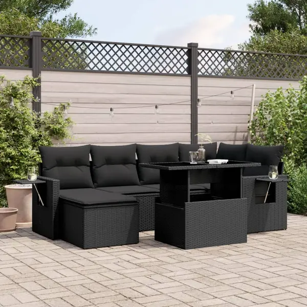 Gossi set canapele de gradina cu perne, 7 piese, negru, poliratan