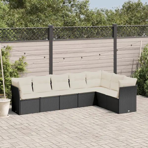 Gossi set canapele de gradina cu perne, 7 piese, negru, poliratan