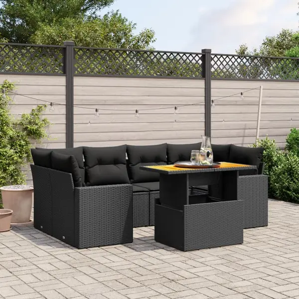 Gossi set canapele de gradina cu perne, 7 piese, negru, poliratan
