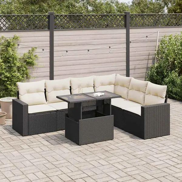 Gossi set canapele de gradina cu perne, 7 piese, negru, poliratan