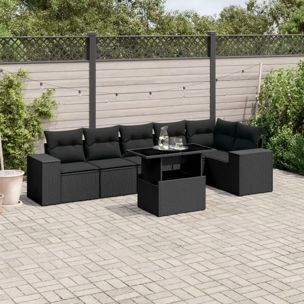Gossi set canapele de gradina cu perne, 7 piese, negru, poliratan