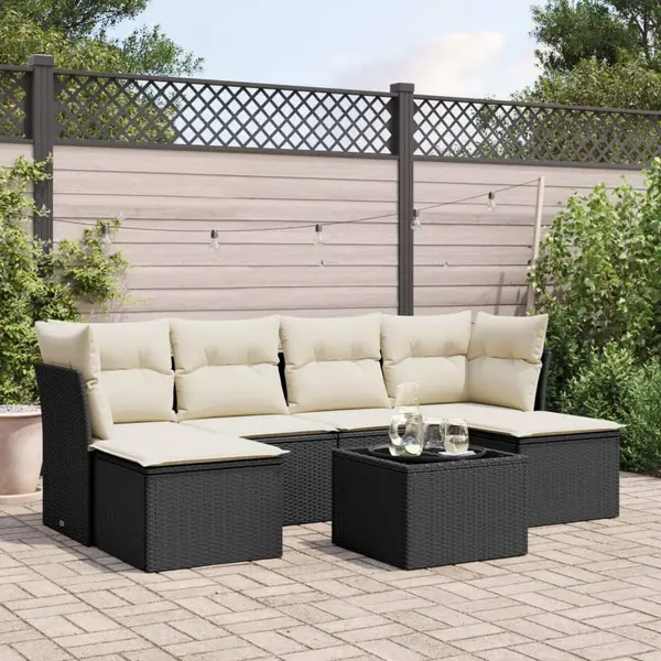 Gossi set canapele de gradina cu perne, 7 piese, negru, poliratan