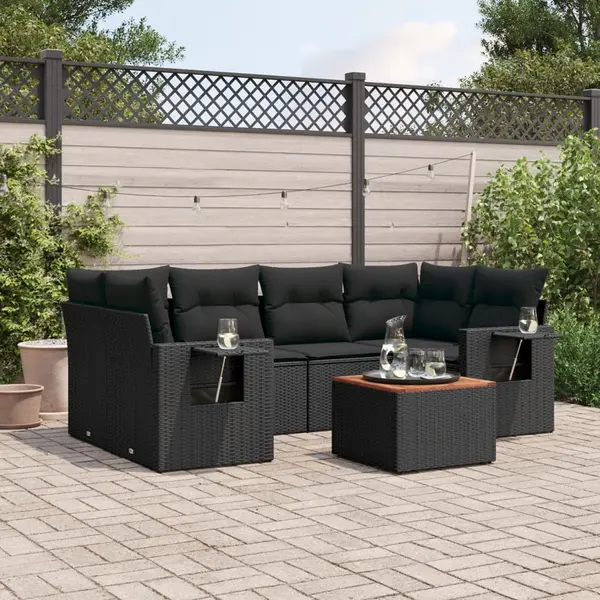 Gossi set canapele de gradina cu perne, 7 piese, negru, poliratan