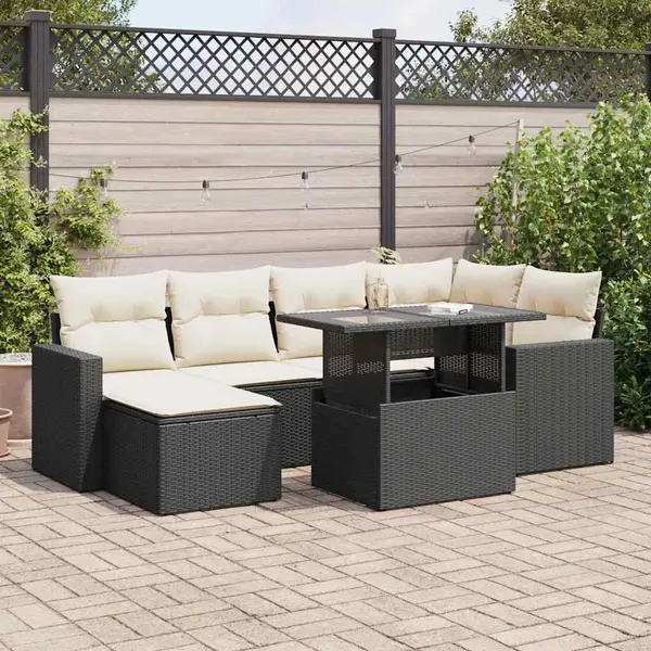 Gossi set canapele de gradina cu perne, 7 piese, negru, poliratan