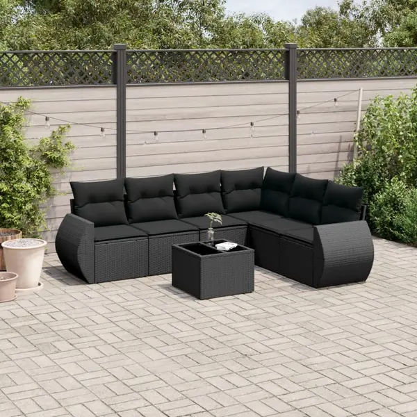 Gossi set canapele de gradina cu perne, 7 piese, negru, poliratan