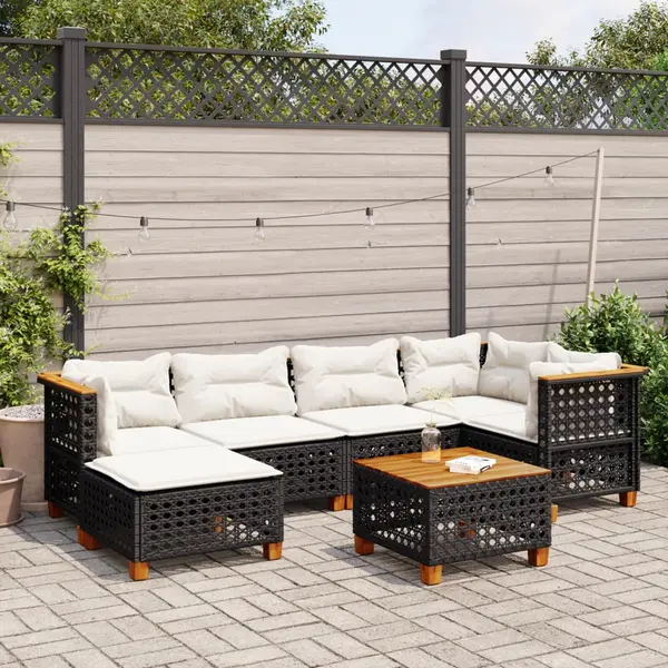 Gossi set canapele de gradina cu perne, 7 piese, negru, poliratan