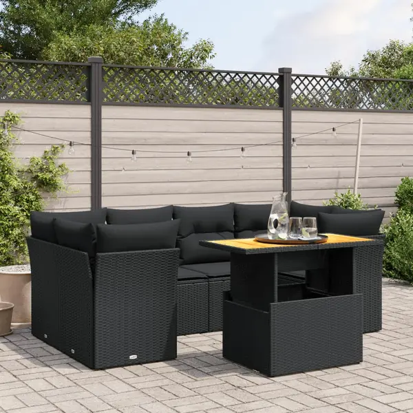 Gossi set canapele de gradina cu perne, 7 piese, negru, poliratan