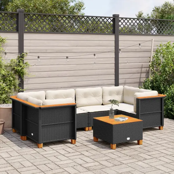 Gossi set canapele de gradina cu perne, 7 piese, negru, poliratan
