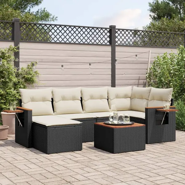 Gossi set canapele de gradina cu perne, 7 piese, negru, poliratan