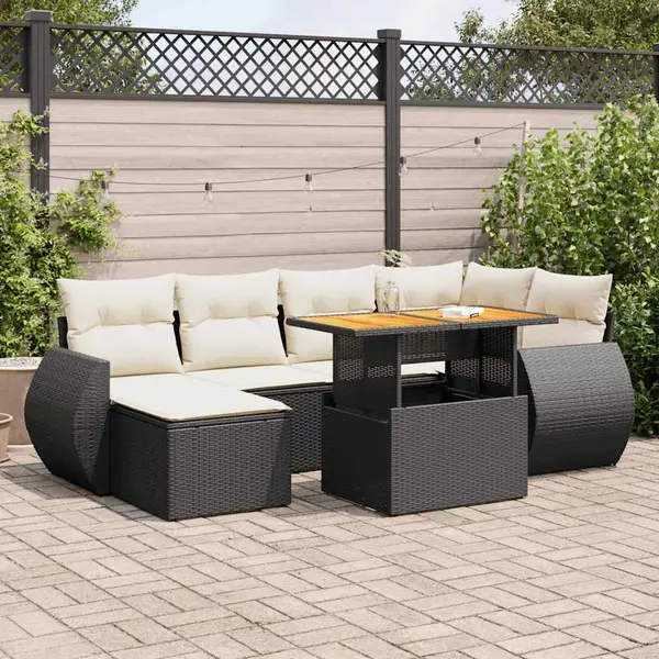 Gossi set canapele de gradina cu perne, 7 piese, negru, poliratan