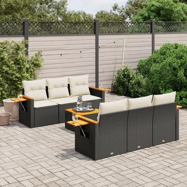 Gossi set canapele de gradina cu perne, 7 piese, negru, poliratan
