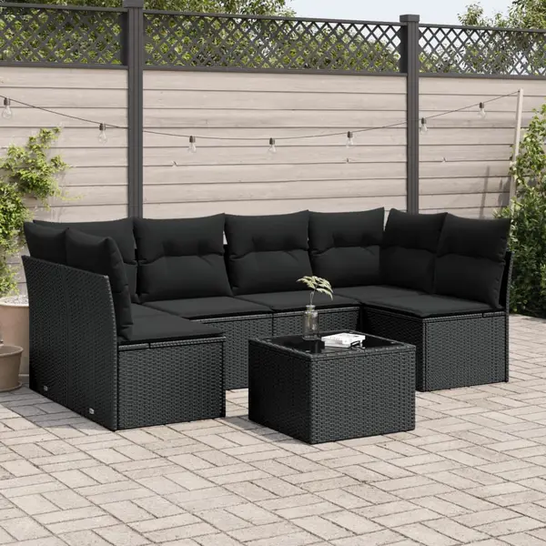 Gossi set canapele de gradina cu perne, 7 piese, negru, poliratan