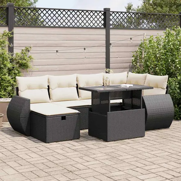 Gossi set canapele de gradina cu perne, 7 piese, negru, poliratan