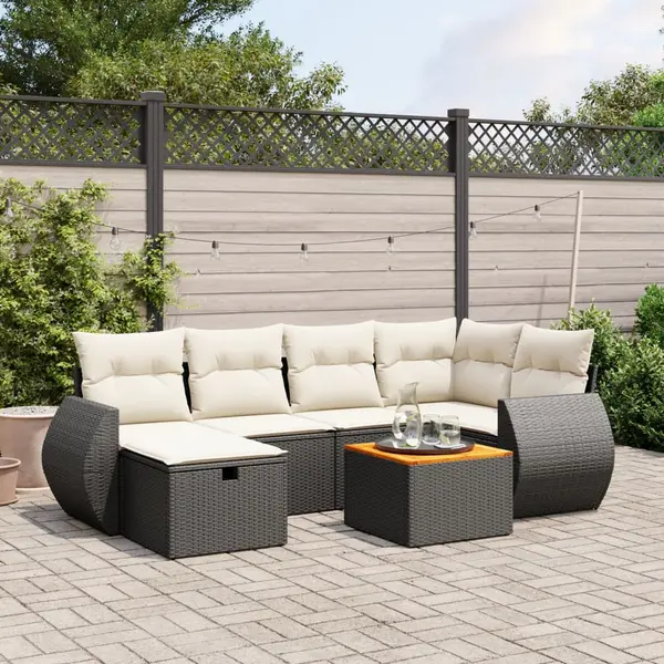 Gossi set canapele de gradina cu perne, 7 piese, negru, poliratan