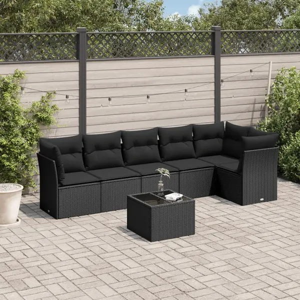 Gossi set canapele de gradina cu perne, 7 piese, negru, poliratan