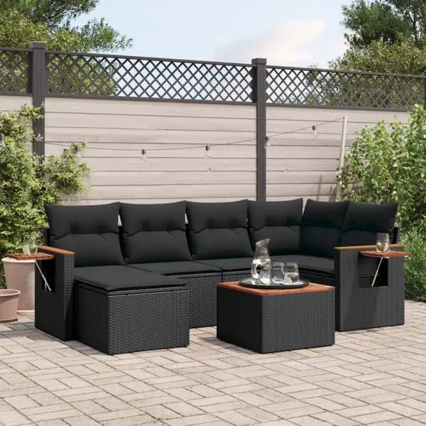 Gossi set canapele de gradina cu perne, 7 piese, negru, poliratan