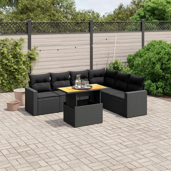 Gossi set canapele de gradina cu perne, 7 piese, negru, poliratan