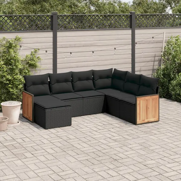Gossi set canapele de gradina cu perne, 7 piese, negru, poliratan