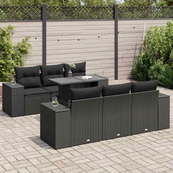 Gossi set canapele de gradina cu perne, 7 piese, negru, poliratan