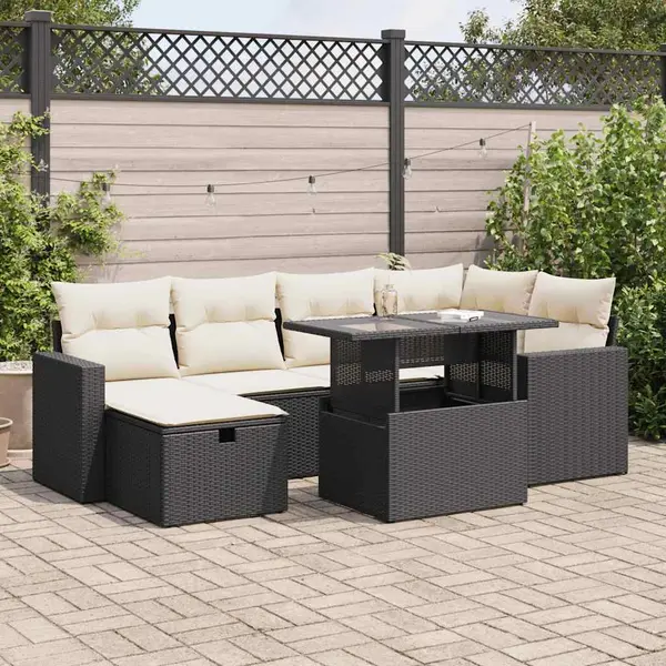 Gossi set canapele de gradina cu perne, 7 piese, negru, poliratan