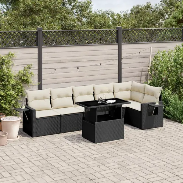 Gossi set canapele de gradina cu perne, 7 piese, negru, poliratan