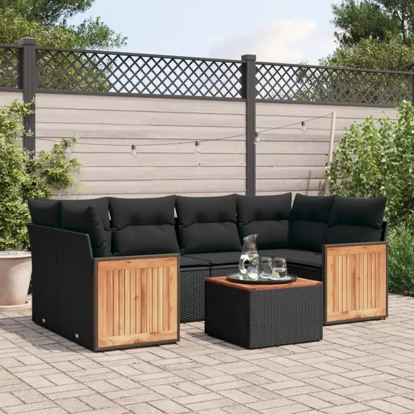 Gossi set canapele de gradina cu perne, 7 piese, negru, poliratan
