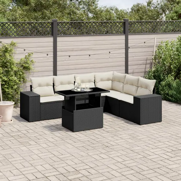 Gossi set canapele de gradina cu perne, 7 piese, negru, poliratan