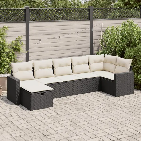Gossi set canapele de gradina cu perne, 7 piese, negru, poliratan