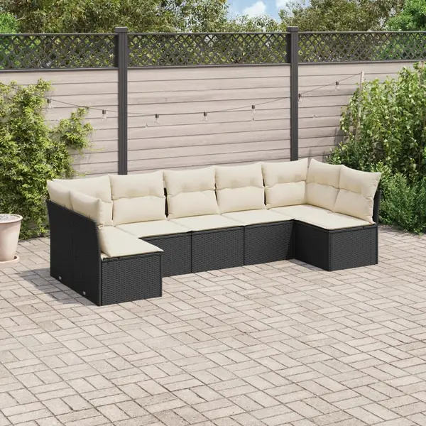 Gossi set canapele de gradina cu perne, 7 piese, negru, poliratan