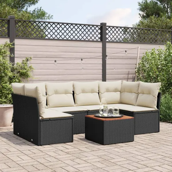 Gossi set canapele de gradina cu perne, 7 piese, negru, poliratan