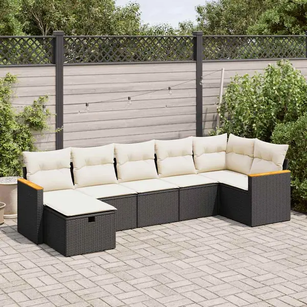 Gossi set canapele de gradina cu perne, 7 piese, negru, poliratan