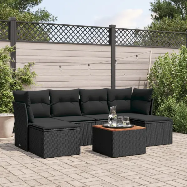 Gossi set canapele de gradina cu perne, 7 piese, negru, poliratan