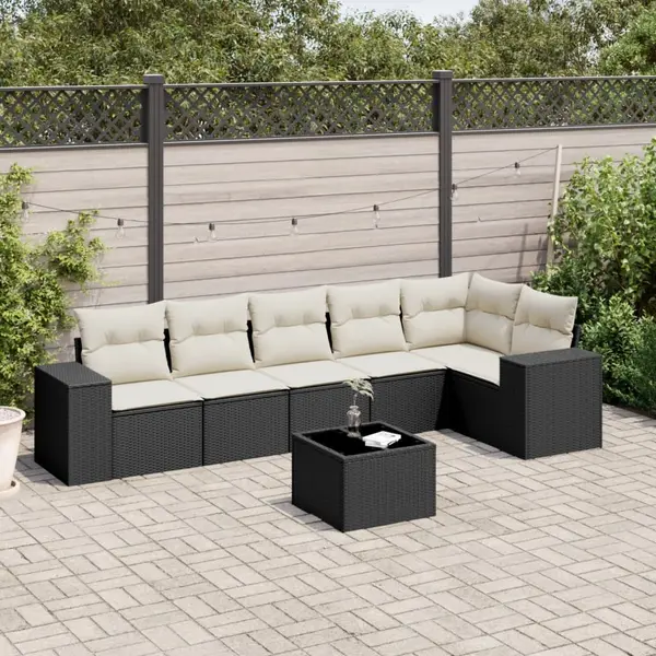 Gossi set canapele de gradina cu perne, 7 piese, negru, poliratan