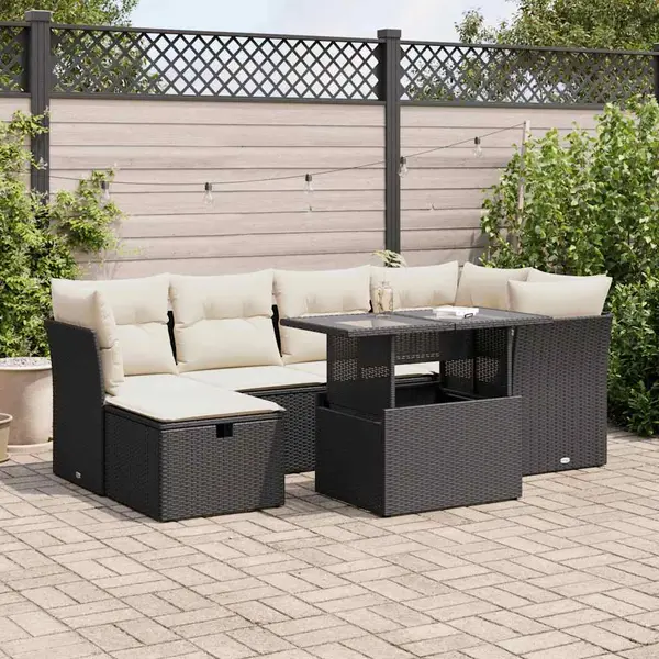 Gossi set canapele de gradina cu perne, 7 piese, negru, poliratan