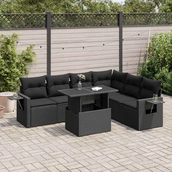 Gossi set canapele de gradina cu perne, 7 piese, negru, poliratan